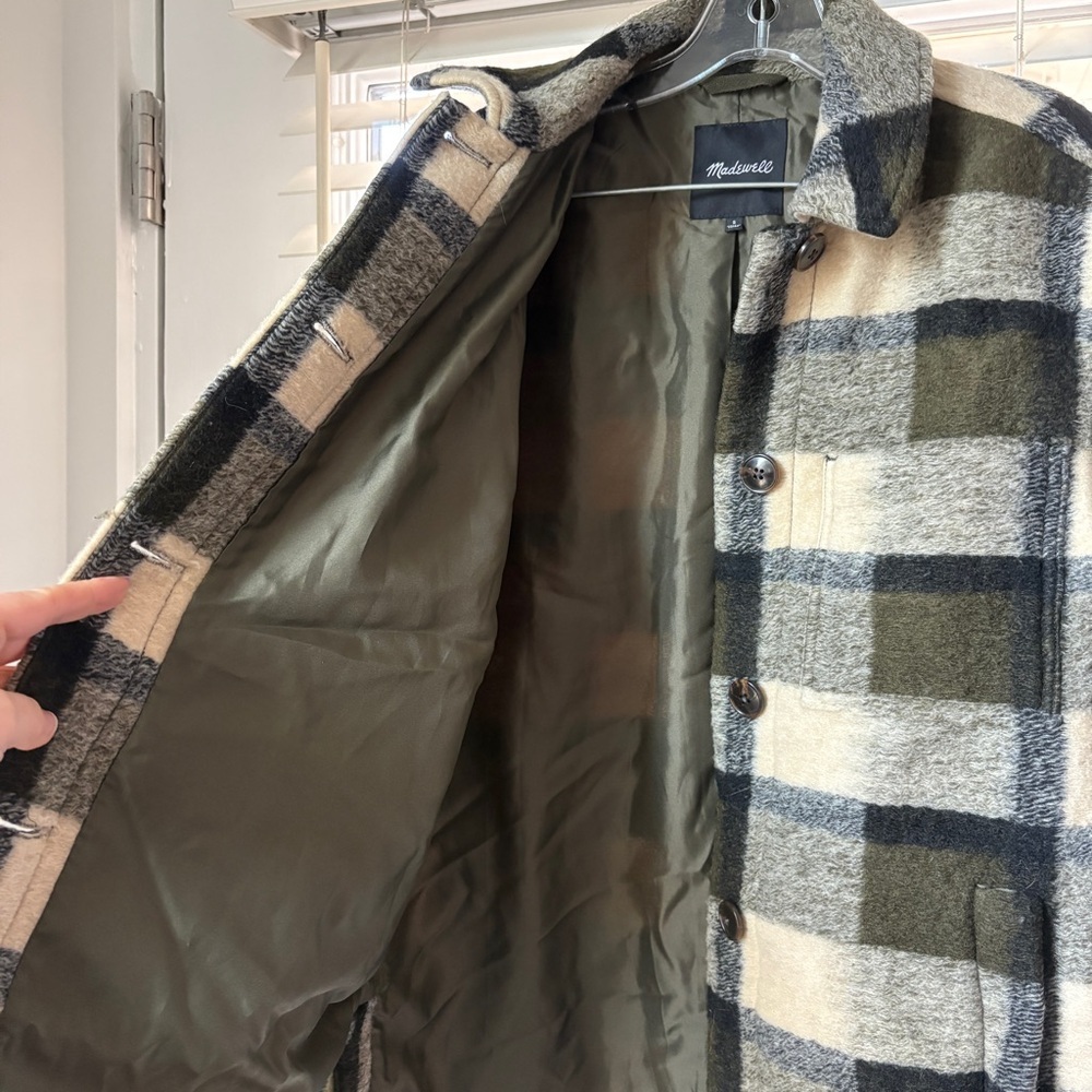 Madewell sz S Belrose Shirt-Jacket in Maran Plaid Wool Blend Shacket Coat Green - Picture 9 of 11
